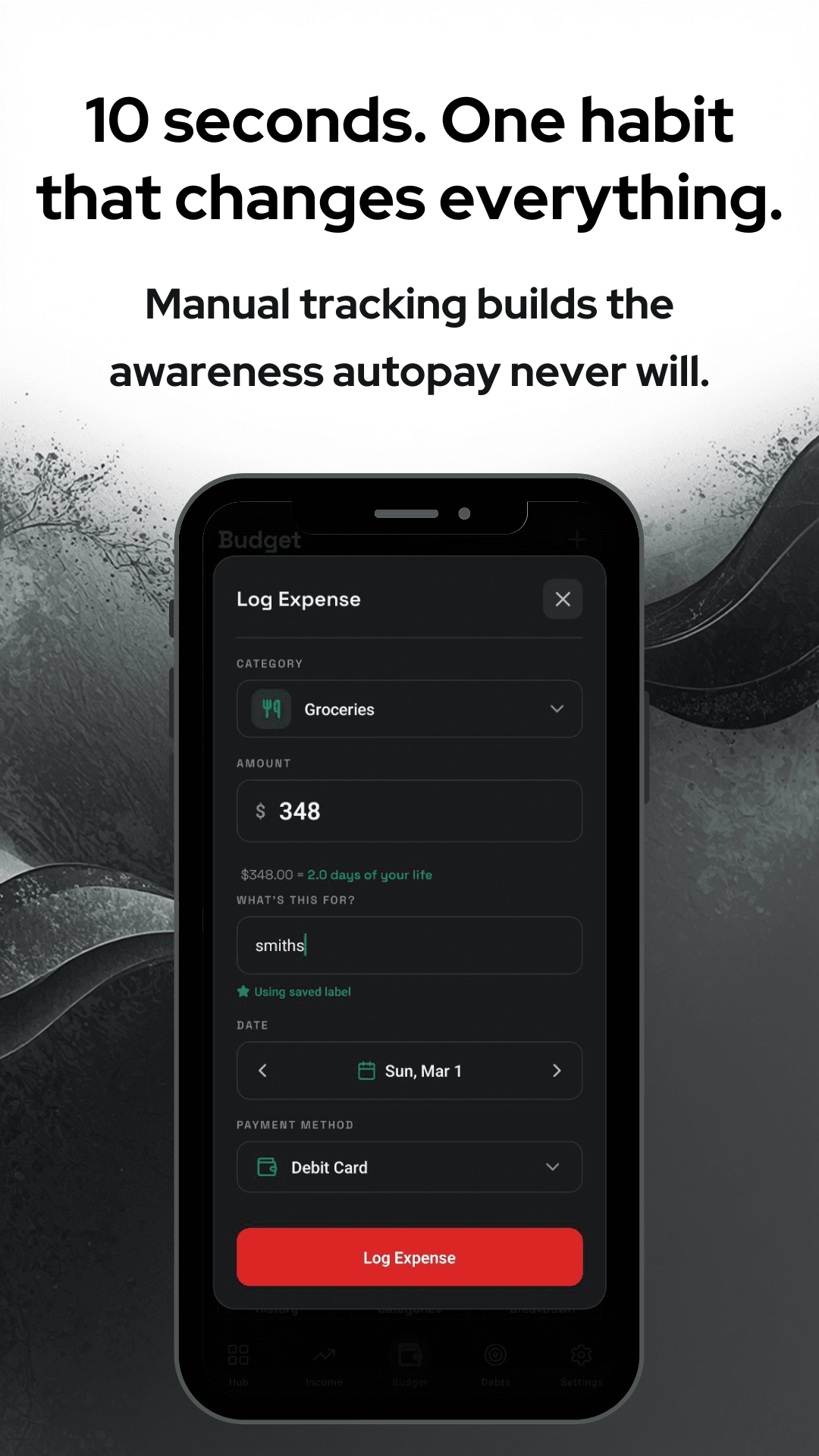 Quick expense logging in 10 seconds