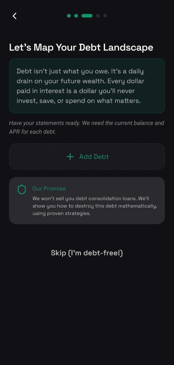 Debt mapping — add every debt in one place