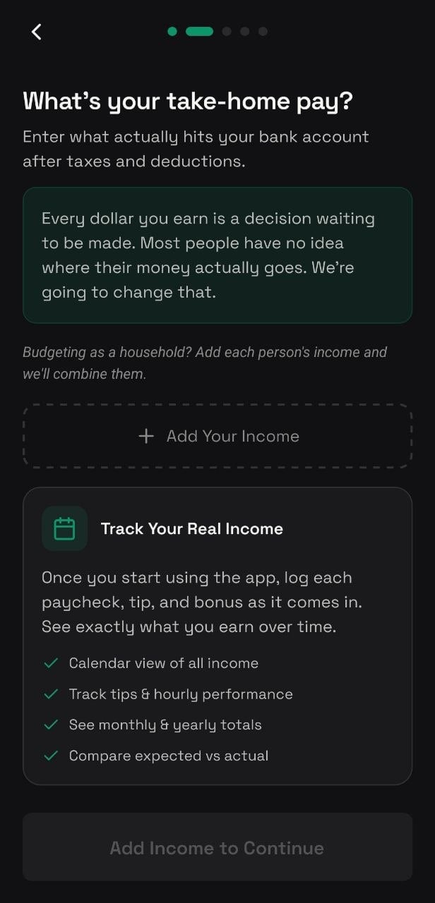 Income setup — enter your take-home pay