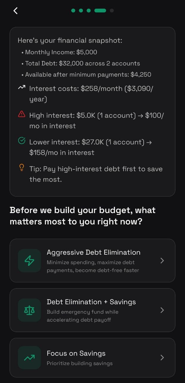 Onboarding step: build your personalized budget