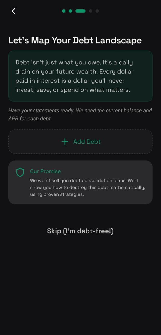 Onboarding step: map your debt landscape
