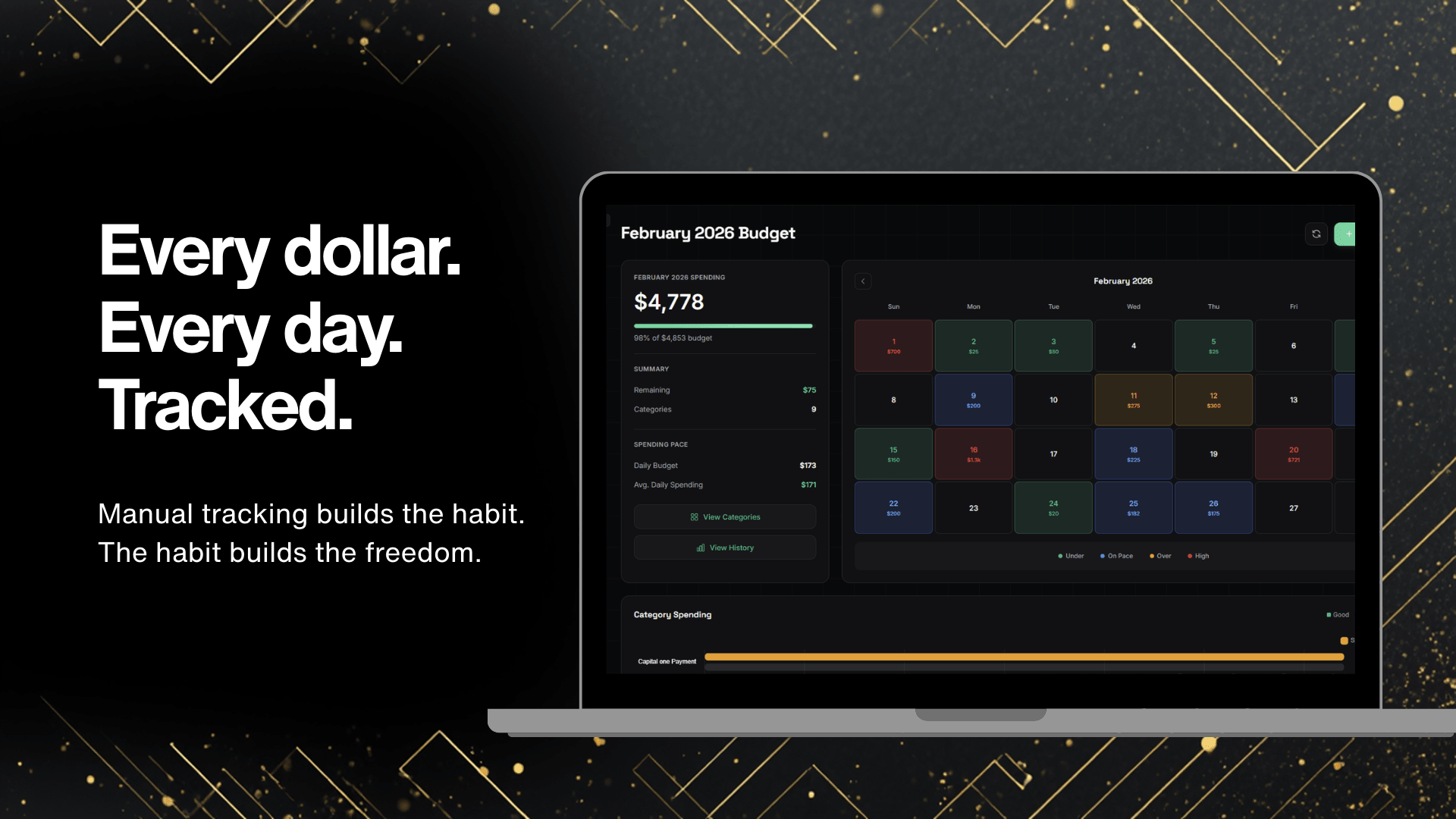 Desktop budget view with daily spending tracking