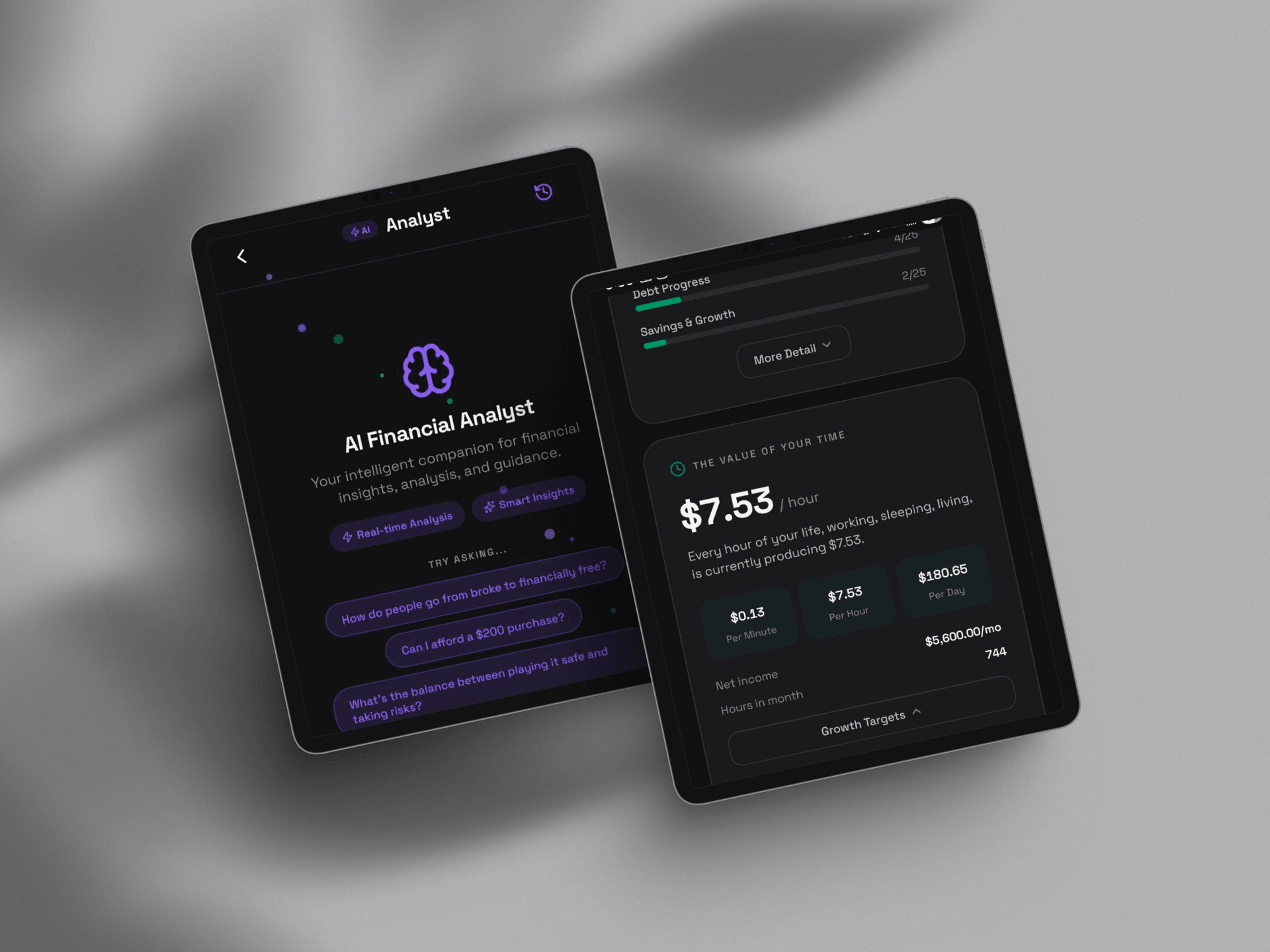 Autonomy Ledger on tablet showing AI Analyst and Hub