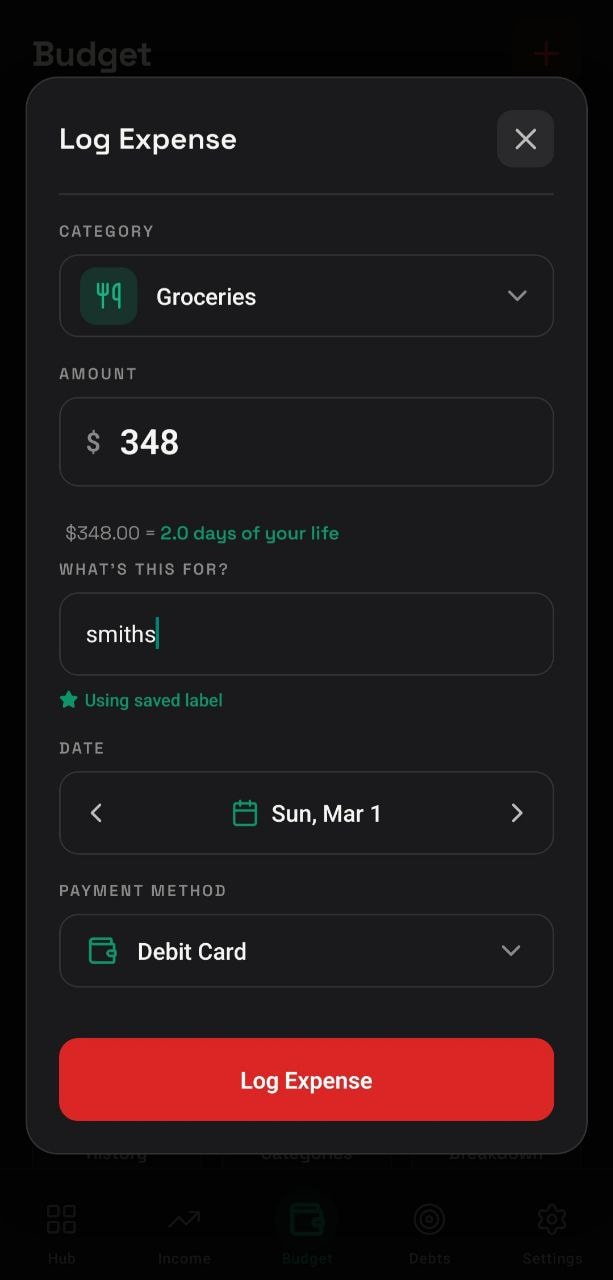 Logging an expense on Autonomy Ledger